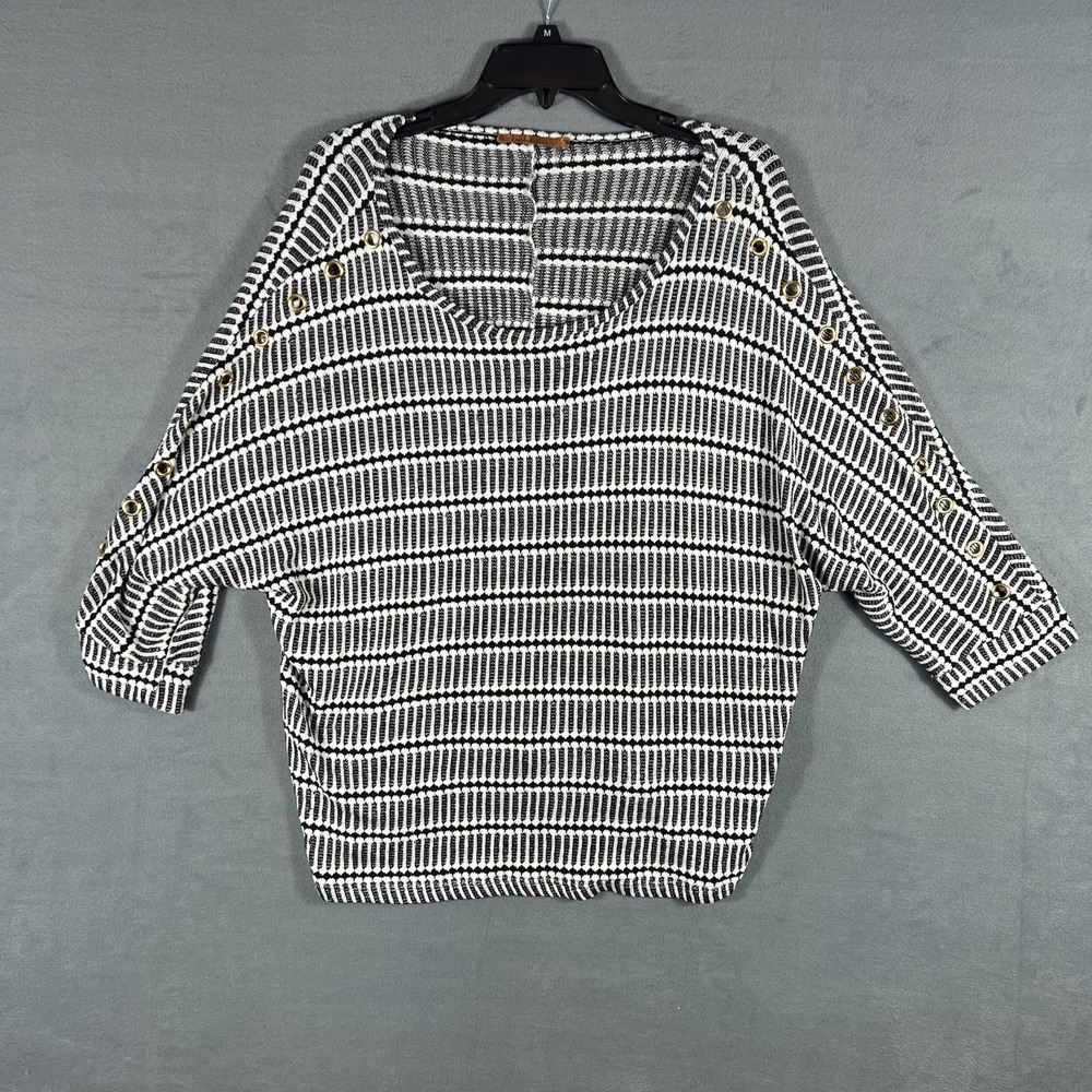 Belldini Women's 2X Plus Size Black White Textured Knit Dolman Top Grommets